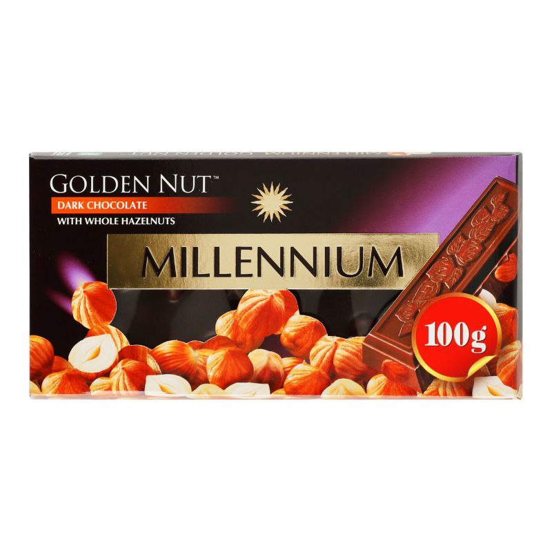 Шоколад Millennium Gold NEW чорний з цілим горіхом 100г 